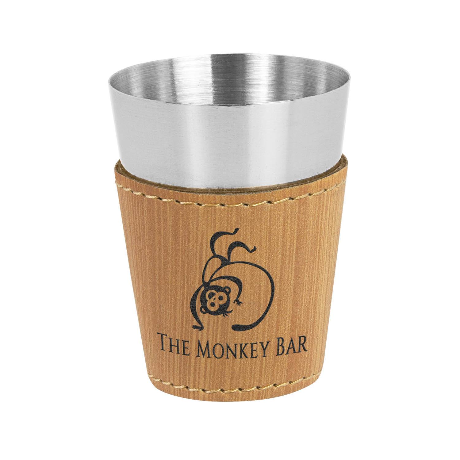 CM373BB - Leatherette Shot Glass, Bamboo