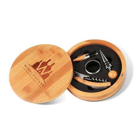 CM423 - Round Bamboo 4-Piece Wine Gift Set