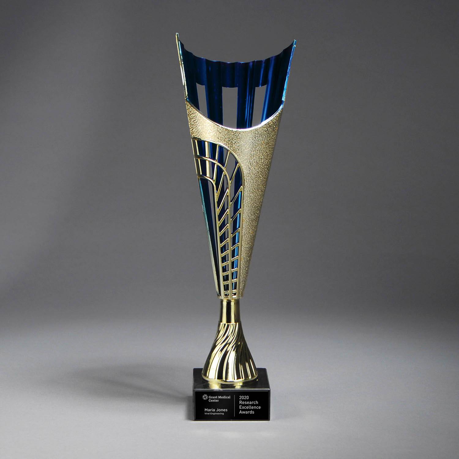 CM715AB - Gold Finish Plastic Cup on Marble Base, Blue