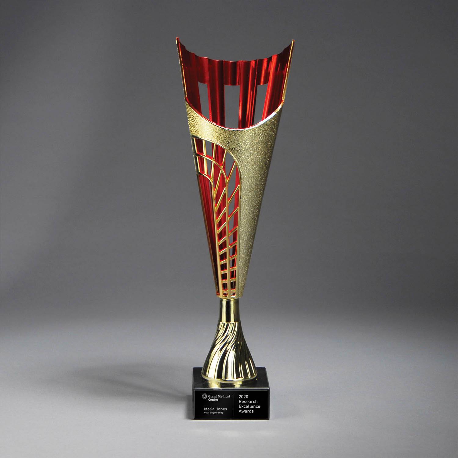 CM715AR - Gold Finish Plastic Cup on Marble Base, Red