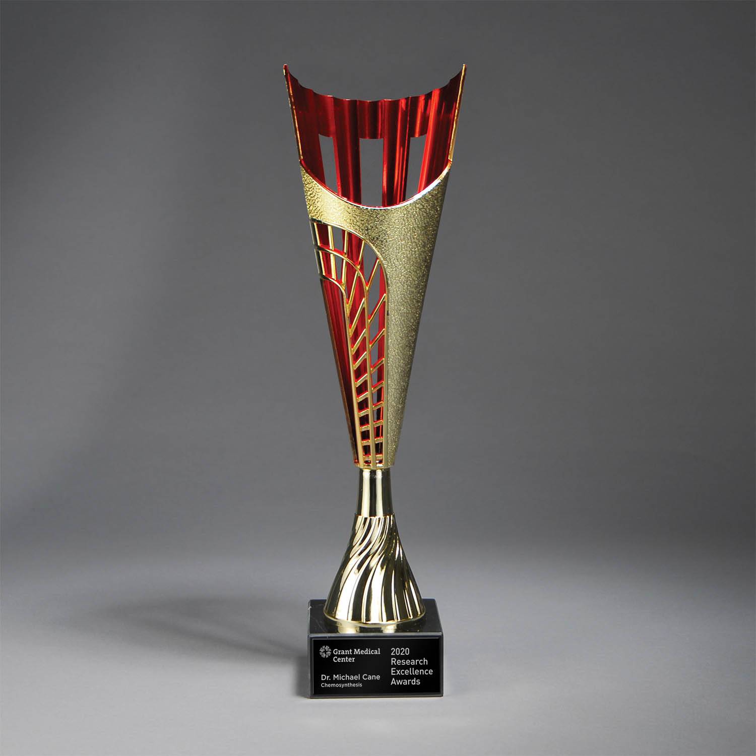 CM715BR - Gold Finish Plastic Cup on Marble Base, Red