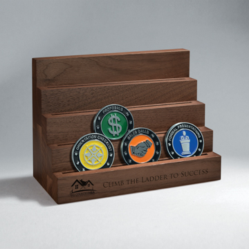 CM754D - Walnut Quadruple Row Challenge Coin Display