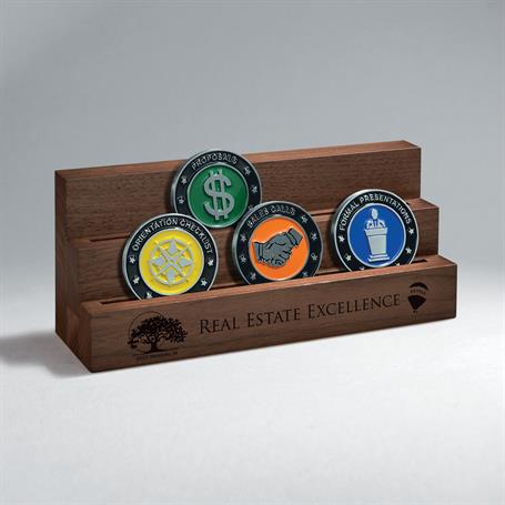 CM754 - Walnut Double or Triple or Quadruple Row Challenge Coin Display