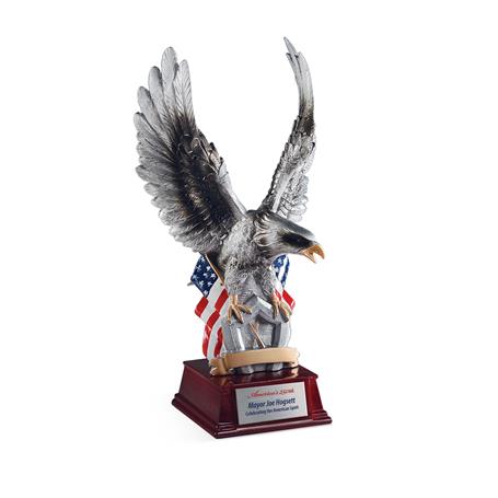 CM805 - Antique Silver Resin Cast Eagle with American Flag