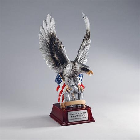 CM805 - Antique Silver Resin Cast Eagle with American Flag