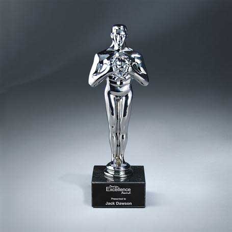 CS121 - Achievement Bright Silver   on Black Marble Base with Black Lasered Plate
