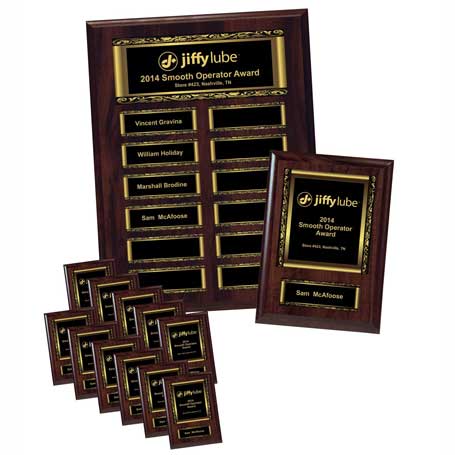 EP1PK - Walnut Finish 12-Plt Scroll Border Plaque with Easy Perpetual Plate Release Program and 12 Individual 5" x 7" Companion Plaques