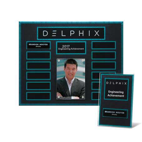 EP20PKG - Turquoise and Stone Background Lucite 13-Plt Photo Plaque with Easy Perpetual Plate Release Program and 12 Individual 4" x 6" Companion Plaques