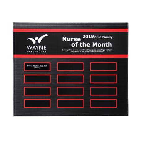 EP23 - Crimson Border Beveled Lucite 12-Plt Plaque with Easy Perpetual Plate Release Program, Red