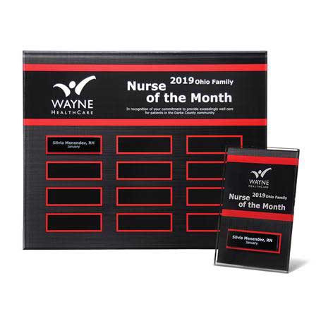 EP23PKG - Crimson Border Beveled Lucite 12-Plt Plaque  with Easy Perpetual Plate Release Program and 12 Individual 4" x 6" Companion Plaques