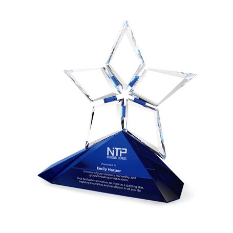 GI12 - Clear Crystal Star Award on a Blue Crystal Base