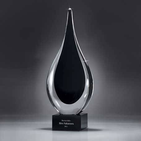 GI204 - Tear Drop Art Glass on Black Glass Base (Includes Silver Color-Fill on Base Only)