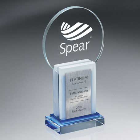 GI572 - Crystal Dimensional Award with Sandblast Imprint and Silver Lasered Plate
