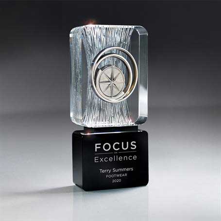 GI583MC - Carved Clear Crystal on Black Base with Choice of Medallion (Includes Silver Color-Fill on Black)