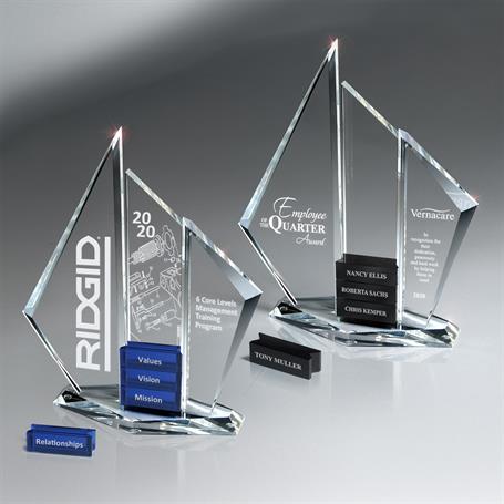 GI606 - Optic Crystal Tri-Pinnacle Tower (Includes Sandblast in 2 locations - Bars Sold Separately)