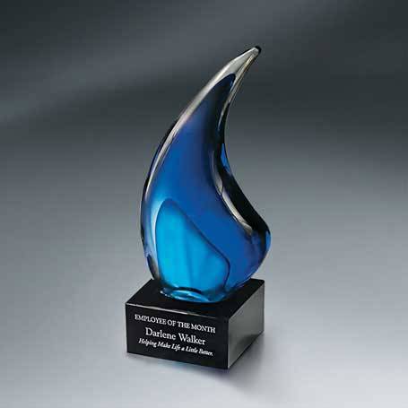 GI618A - Indigo Art Glass on Black Glass Base - Small with Black Lasered Plate