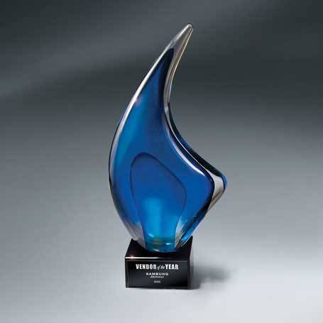 GI618B - Indigo Art Glass on Black Glass Base - Large with Black Lasered Plate, Blue