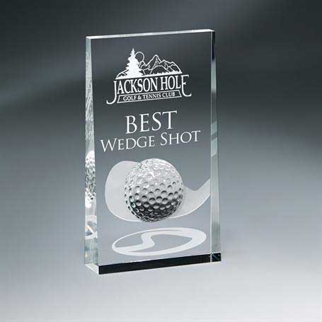 GI619W - Optic Crystal Wedge with Golf Ball and Etched Club Design