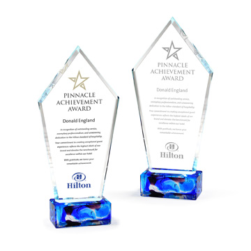 GI626 - Peak Shaped Glass Top on Blue Art Glass Base Award