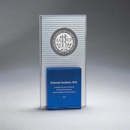 GI655 - Clear Crystal with Sub-Surface Linear Design with Blue Crystal Front and Back Accents. (Includes Color-Fill on the Blue)
