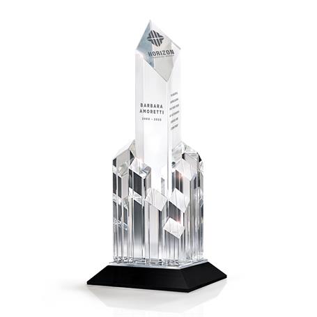 GI850 - Optic Crystal Diamond Tower Award with Crystal Spires on a Black Crystal Base