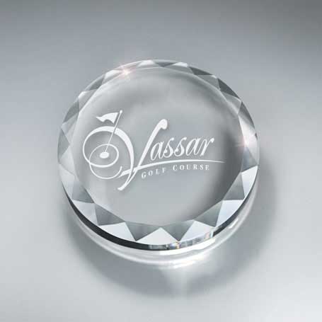 GM447 - Faceted Optic Crystal Round Paperweight