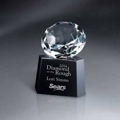 GM466 - Optic Crystal Diamond on Black Glass Base (Includes Silver Color-Fill on Base)