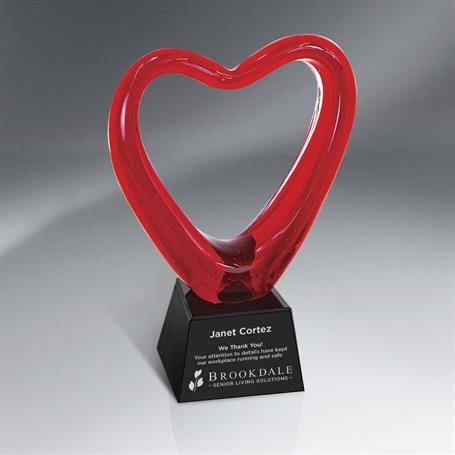 GM761 - Red Art Glass Heart on Black Glass Base