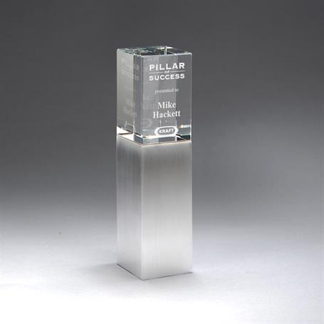 GM786A - Pillar of Strength Crystal Column on Finely Brushed Aluminum Metal Base Small