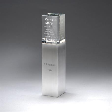 GM786B - Pillar of Strength Crystal Column on Finely Brushed Aluminum Metal Base Large