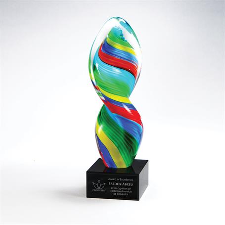 GM796 - Twisted Rainbow Swirl Glass on a Black Base
