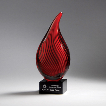 GM828 - Red/Black Spiral Teardrop Art Glass