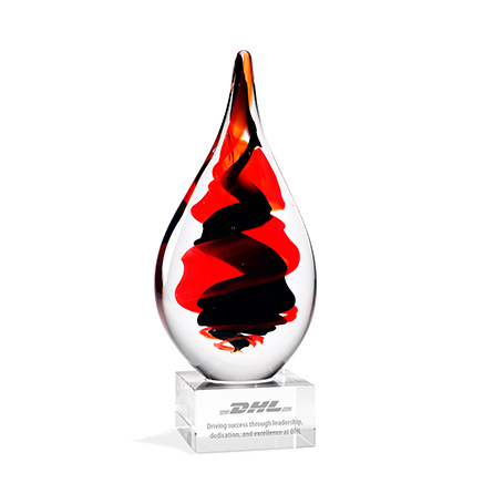 GM867 - Art Glass Award with Black and Red Helix Teardrop Accent on Clear Base Award