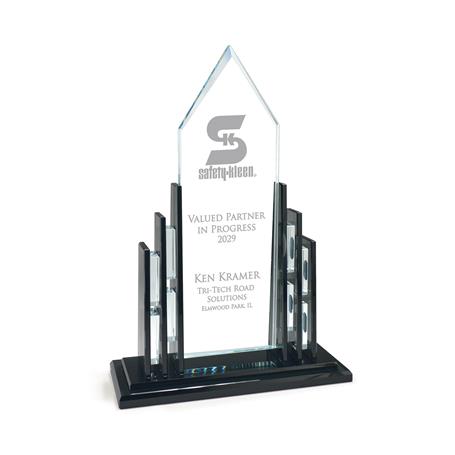 GM900 - Elegant Clear Crystal Cathedral Award with Black Accents on a Black Crystal Base