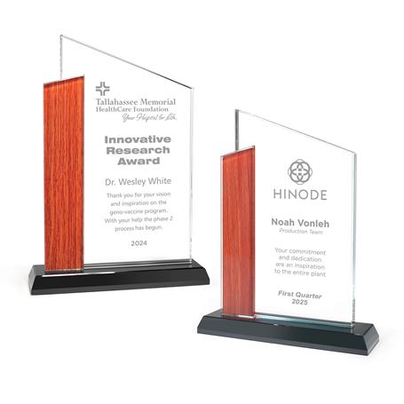 GM910 - Slant Top Crystal Award with Wood Edge Imprint