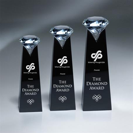 GNS107 - Black Crystal Tower with Clear Diamond (Includes Silver Color-Fill on Tower)