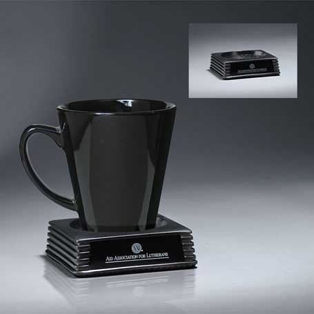 RP100 - Silver Cast Resin Executive Coaster  with Black Lasered Plate (Mug Not Included)
