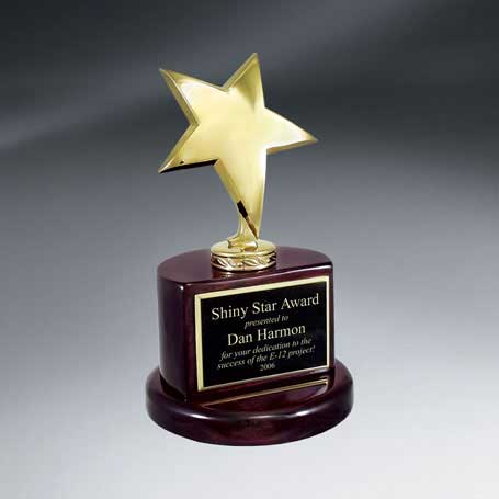 C0632 - Gold Star Trophy on Rosewood Piano Finish Base