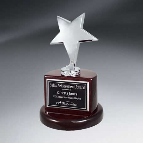 C0633 - Silver Star Trophy on Rosewood Piano Finish Base