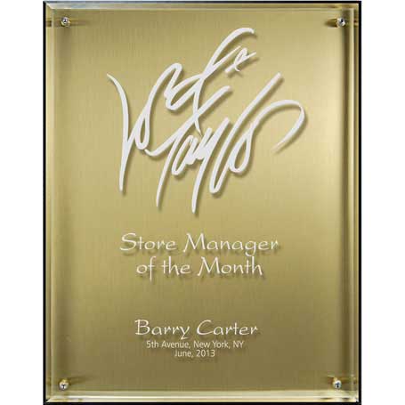 C6802GO - Hi-Tech Lucite Riser Plaque with Wood Backing and Plate, Gold