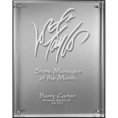 C6802S - Hi-Tech Lucite Riser Plaque with Wood Backing and Plate, Silver