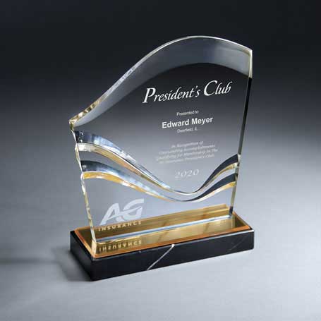 CD848G - Lucite Wave Monument on Black Marble Base, Gold