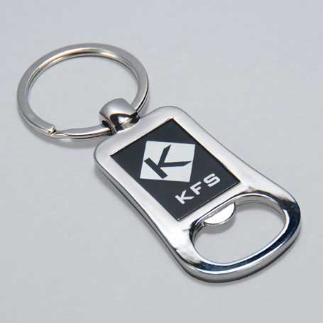 CM235 - Silver and Black Lasered Bottle Opener Keychain