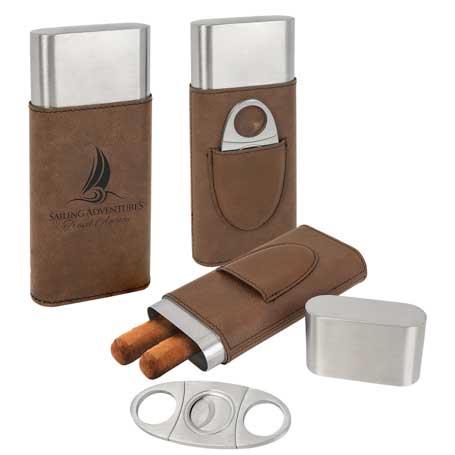 CM372DB - Leatherette Cigar Case with Cutter, Dark Brown