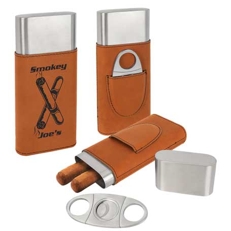 CM372RW - Leatherette Cigar Case with Cutter, Rawhide