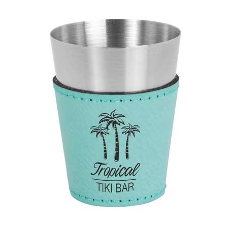 CM373TL - Leatherette on Steel Shot Glass, Teal