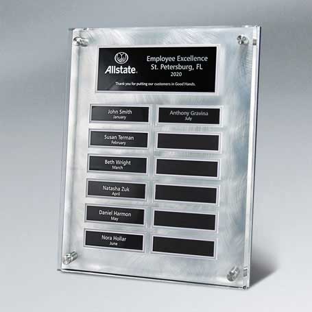 EP10 - Raised Lucite Silver Swirl 12-Plt Plaque  with Easy Perpetual Plate Release Program