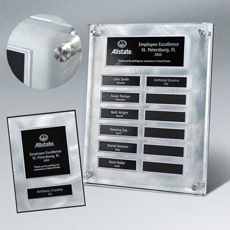 EP10PKG - Raised Lucite Silver Swirl 12-Plt Plaque  with Easy Perpetual Plate Release Program and 12 Individual 5" x 7" Companion Plaques