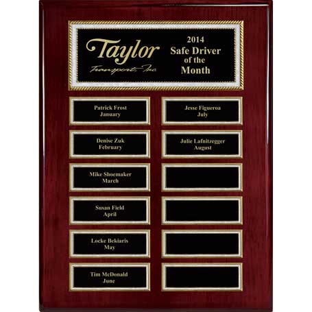 EP5 - Rosewood Piano Finish 12-Plt Pearl Border Plaque  with Easy Perpetual Plate Release Program