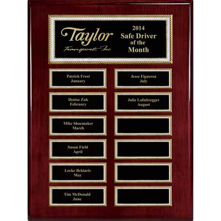 EP5 - Rosewood Piano Finish 12-Plt Pearl Border Plaque with Easy Perpetual Plate Release Program